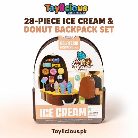 28-Piece Ice Cream & Donut Backpack Playset for Kids – main product image | Toylicious Pakistan