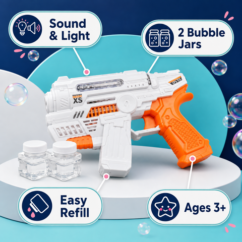 Bubble Gun with Sound & Light for Kids – 2 Bubble Jars – main product image | Toylicious Pakistan