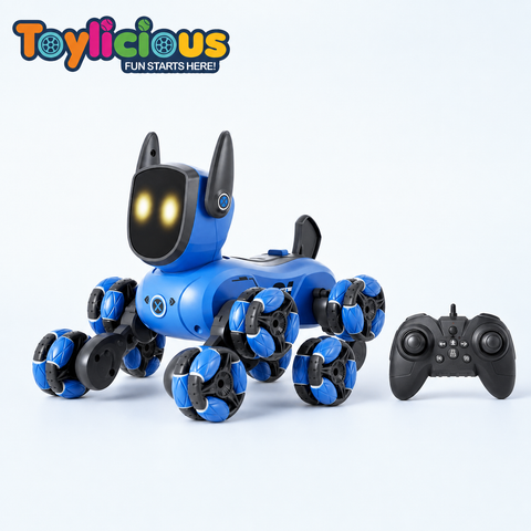 Blue 8-wheel RC robot dog with 2.4GHz remote control